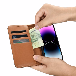 iCarer Dėklas telefonui 2in1 odinis flip dėklas su dangteliu Anti-RFID rudas iPhone 14 Pro (WMI14220726-BN)