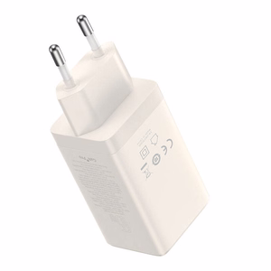 Sieninis įkroviklis Baseus GaN5 2x USB-C + USB, 65W + laidas 1m (baltas)
