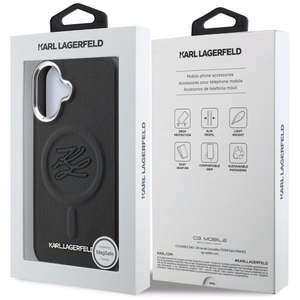 Karl Lagerfeld inicialų ir metalinis logotipas MagSafe dėklas iPhone 16 - juodas