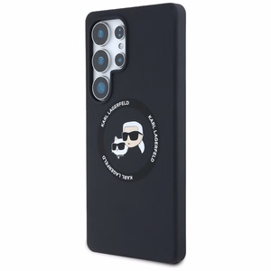 Karl Lagerfeld silikoninis dvigubų galvų ir apskritimo magnetinis Samsung Galaxy S25 Ultra dėklas juodas