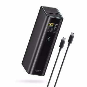 Cuktech PB200U išorinė baterija 20 000 mAh, 210 W, su 2 USB-C ir USB-A jungtimis, TFT ekranu ir 240 W USB-C laidu – juoda