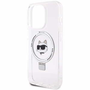 Karl Lagerfeld KLHMP15XHMRSCHH iPhone 15 Pro Max 6.7" baltas kietas dėklas su stovu Choupette Head MagSafe
