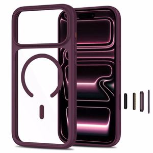 Tech-Protect MagOne CC MagSafe dėklas su 2 grūdintais stiklais, skirtas iPhone 18 Pro / 17 Pro, skaidrus bordo spalvos