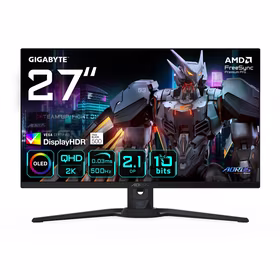 GIGABYTE AORUS FO27Q5P OLED QHD žaidimų monitorius - 2560 x 1440, 500Hz, 0.03ms, KVM, 300 cd/m², FreeSync Premium Pro, DisplayHDR True Black 500, DisplayPort 2.1