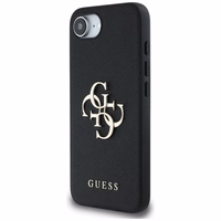 Guess PU Grained 4G Metal Logo dėklas telefonui iPhone 16e - juodas