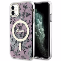 Guess GUHMN61HCFWSP iPhone 11 / Xr 6.1" rožinis kietas dėklas Gėlė MagSafe