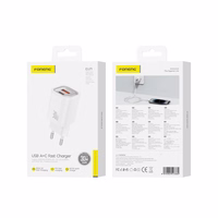 FONENG sieninis įkroviklis EU71 PD 30W 1xUSB-C + 1xUSB QC3.0 baltas