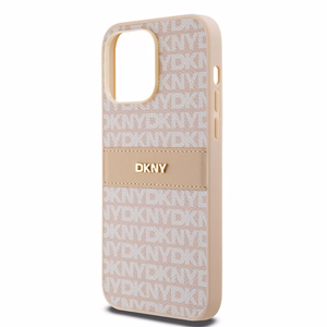 DKNY odinis mono juostelės ir metalinis logotipas dėklas iPhone 14 Pro - rožinis