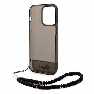 Guess permatomas perlinis dirželis dėklas telefonui iPhone 14 Pro - juodas
