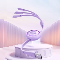 Joyroom Colorful Series S-A40 ištraukiamas 3-in-1 kabelis USB-A - USB-C / Lightning / Micro USB 1m - violetinis