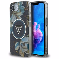Guess IML Metal Glitter Flowers Triangle Magnetinis dėklas telefonui iPhone 16e - juodas