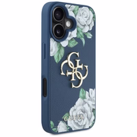 Guess Grained Roses Big 4G logo dėklas telefonui iPhone 16 - mėlynas