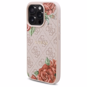 Guess GUHMP16LP4ROPEMCP iPhone 16 Pro 6.3" rožinė/rožinė kietas dėklas 4G Gėlių Raštas Magnetinis