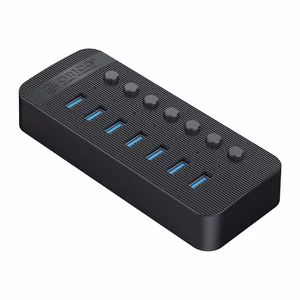 "Orico CT2U3-7AB" 7x USB-A 3.0 šakotuvas su jungikliais - juodas