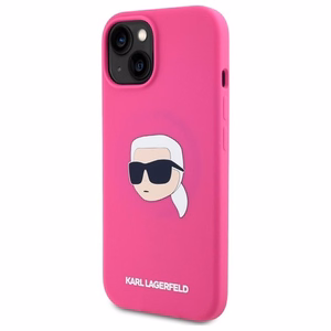 Karl Lagerfeld KLHMP15SSKHPPLF iPhone 15 6.1" fuksijos/fuksijos kietas dėklas Silikoninis Karl galvos spaudinys MagSafe