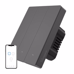 SONOFF M5-3C-80 išmanusis Wi-Fi sieninis jungiklis (3 kanalų, rėmeliui, grafito spalvos)
