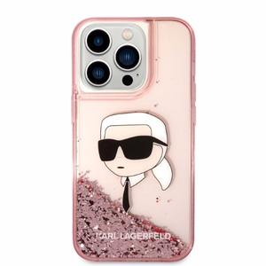 Karl Lagerfeld Blizgučiai Karl Galvos dėklas telefonui iPhone 14 Pro - rožinė