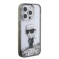 Karl Lagerfeld Liquid Glitter Ikonik dėklas telefonui iPhone 15 Pro - skaidrus