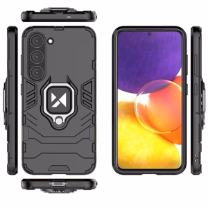 Wozinsky Ring Armor dėklas telefonui Samsung Galaxy S23 šarvuotas dėklas su magnetiniu laikikliu ir žiedu juodas