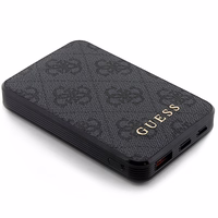Guess Išorinė baterija 15W GUPB5LP4GEGK 5000mAh juoda/juoda 4G Odinis Metalinis Logotipas