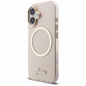 Guess IML Script Metal MagSafe Dėklas for iPhone 17 - rožinis
