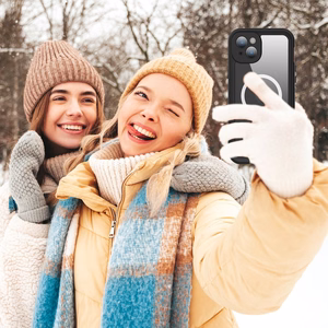 Atsparus vandeniui dėklas SHELLBOX DOT suderinamas su MagSafe IPHONE 15 Plus juodas