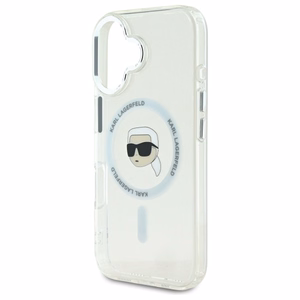 Karl Lagerfeld IML Metal Karl Head Magnetinis dėklas iPhone 16 Plus - baltas