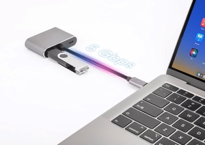 USB Type-C šakotuvas 4-in-1 USB 3.0 + PD 100W + HDMI 4k30Hz + VGA FullHD