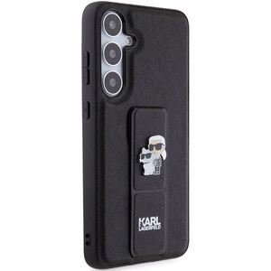 Karl Lagerfeld Gripstand Saffiano Karl&Choupette Pins dėklas telefonui Samsung Galaxy S24+ - juodas