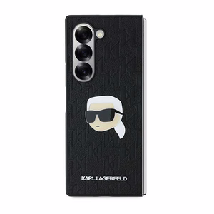 Karl Lagerfeld Saffiano monogramos galvos ženklo dėklas telefonui Samsung Galaxy Z Fold 6 - juoda