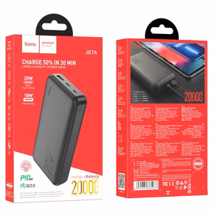 Išorinė baterija Power Bank Hoco J87A Type-C PD 20W+Quick Charge 3.0 20000mAh juodas