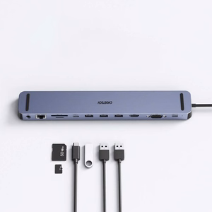Choetech USB-C šakotuvas 11in1 100W PD pilkas (HUB-M20)