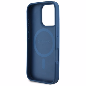 Guess Grained Printed Flower Pattern MagSafe dėklas telefonui iPhone 16 Pro mėlynas