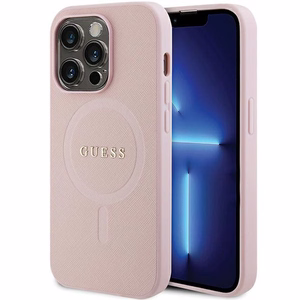 Guess GUHMP14LPSAHMCP dėklas telefonui iPhone 14 Pro - rožinis Saffiano Magnetinis