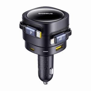 Baseus Enjoyment Max 90W automobilinis įkroviklis 2x USB-C + USB-C ir Lightning kabelis - juodas