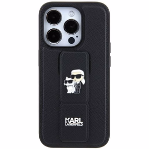 Karl Lagerfeld Gripstand Saffiano Karl&Choupette Pins dėklas telefonui iPhone 11 / Xr - juodas
