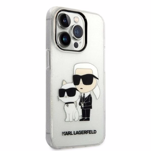 Karl Lagerfeld Glitter Karl&Choupette dėklas iPhone 14 Pro – skaidrus