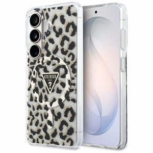 Guess dėklas IML Leopard Print Triangle MagSafe for Samsung Galaxy S26 juodas