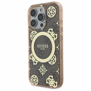 Guess IML bijūnas ant 4G fono Magnetinis dėklas telefonui iPhone 16 Pro - rudas