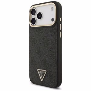 Guess 4G trikampio logotipo magnetinis dėklas telefonui iPhone 17 Pro Max - juodas ir auksinis