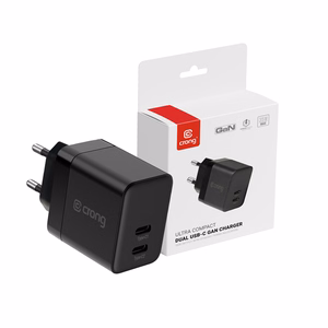 Crong Ultra Compact GaN sieninis įkroviklis, 2 × USB-C, 35 W, PD 3.0, PPS, juodas