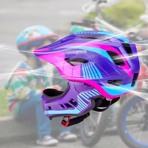 Rockbros TT-32SBPP-S vaikiškas dviračio šalmas su nuimama smakro apsauga dydis S - violetinis-rožinis