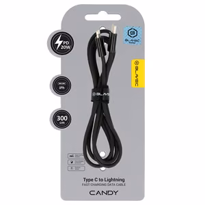 Blavec Kabelis Candy pintas - Type C į Lightning - PD 20W 2,4A 3 metrai Apple CarPlay (CCA-CL24B30) juodas