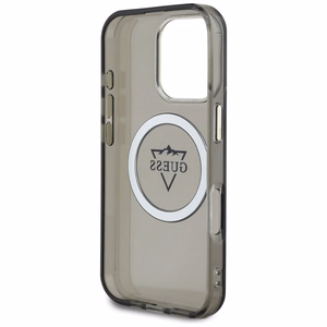 Guess IML Metal Mountain Logo Magnetinis iPhone 16 Pro Max dėklas - juodas