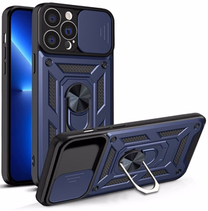 Hybrid Armor Camshield dėklas telefonui iPhone 13 Pro Max šarvuotas dėklas su kameros dangteliu mėlynas
