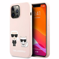 Karl Lagerfeld Silikoninis Ikonik Karl&Choupette Magnetinis dėklas iPhone 13 Pro Max - šviesiai rožinė