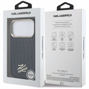 Karl Lagerfeld Croco KL Script Logo MagSafe Dėklas for iPhone 17 Pro - juodas