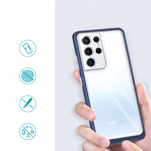 Clear 3in1 dėklas Samsung Galaxy S23 Ultra silikoninis dėklas su rėmeliu mėlynas