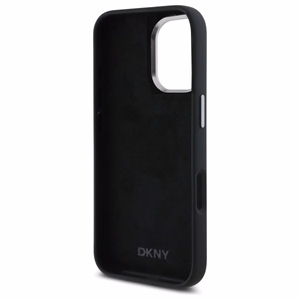 DKNY Liquid Silicone Metal Logo dėklas telefonui iPhone 16 - juodas
