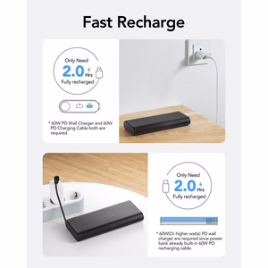 VEGER išorinė baterija 25000 mAh su įmontuotais kabeliais Type C / Lightning PD 130W TCE130 (W2503) juoda